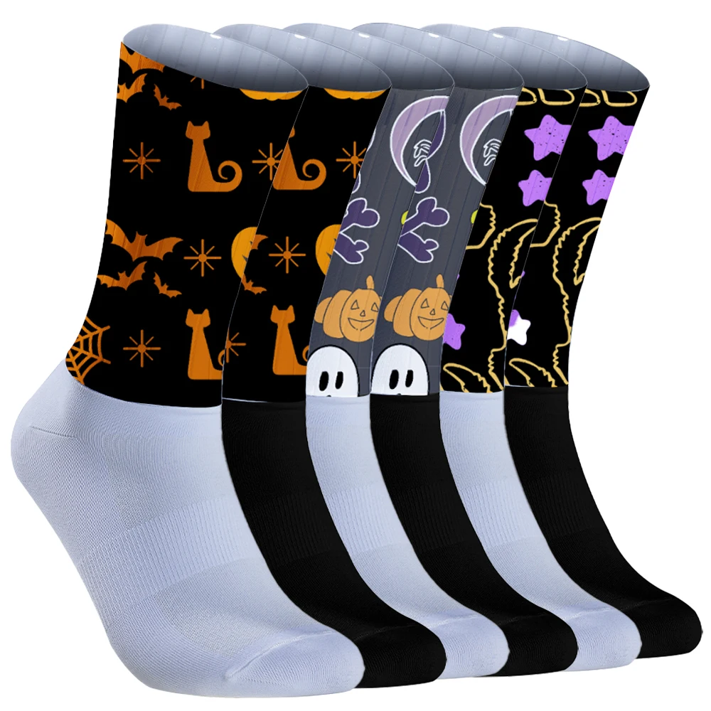 

6pair Breathable Bike Socks Compression Sports Sock Bicycle Fleet Racing Socks Men And Women Halloween Cycling Socks