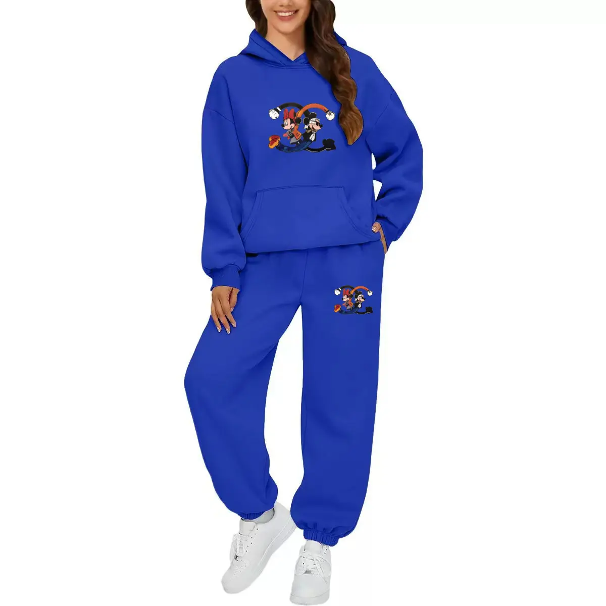 2025 New Spring and Autumn Disney Mickey Printed Women's Sportswear Hoodies Pants Fashion Casual Daily Sportswear Men's Wear