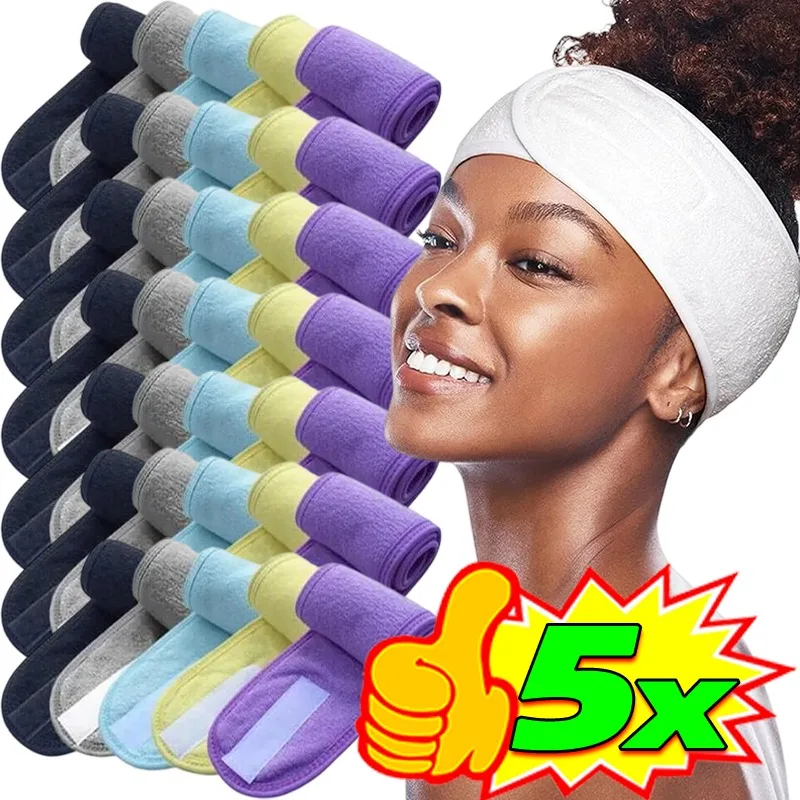 1-5 uds banda para la cabeza ajustable para mujer, diadema ancha para Spa, Yoga, baño, ducha, maquillaje, lavado de cara, diadema cosmética, diadema de toalla suave