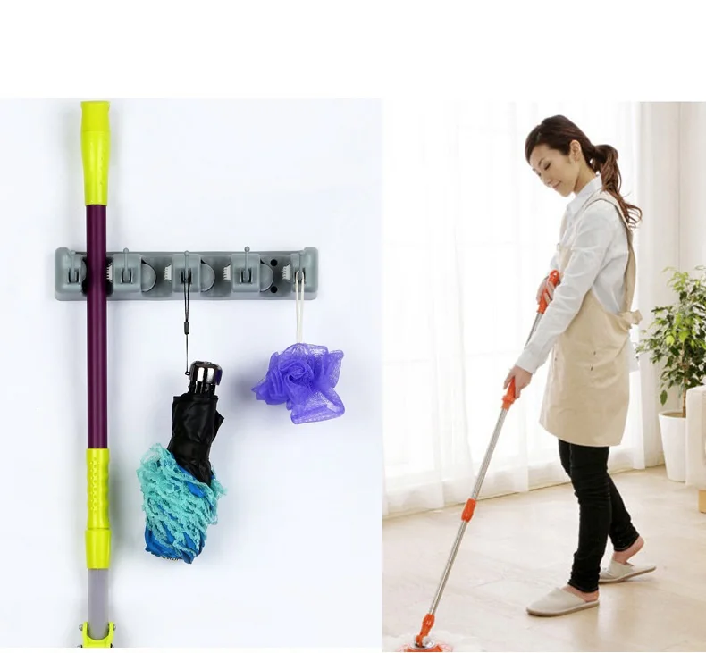 Wall Mounted 3/4/5 Position Multi Functional Mop Broom Holder Black Plastic Magic Storage Rack For Home Kitchen Organizer - view 6
