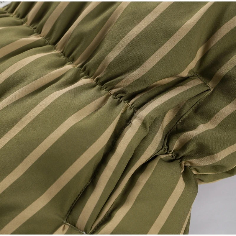 2026 Winter Autumn Stripe Cotton Padded Jacket For Women Warm Long Sleeve Zipper Hooded Coats Lady Street Chic Outdoor Outerwear