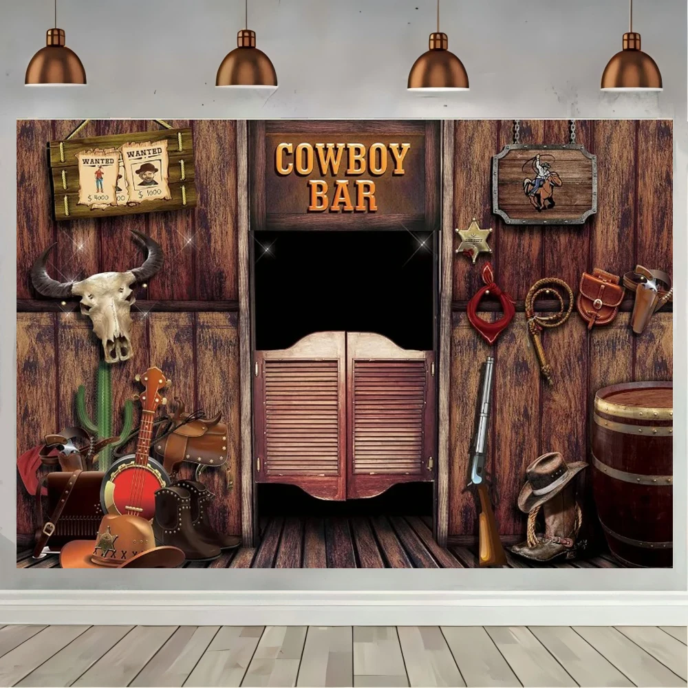 

Western Cowboy Backdrop Banner Wild West Rustic Wooden Barn House Photography Background for Western Party Decoration Backdrop