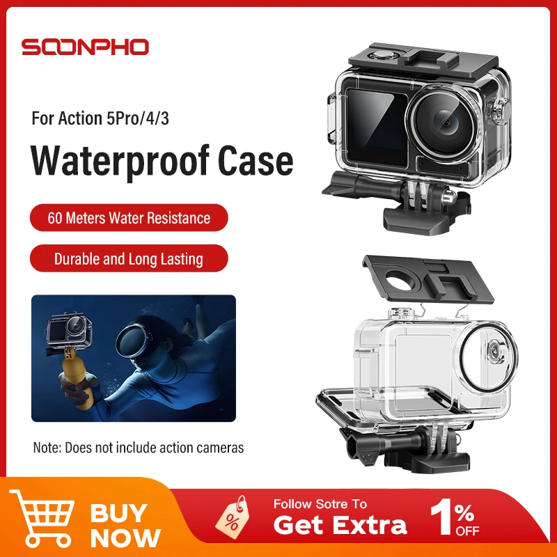 

DJI Action3/4/5 Pro Waterproof Case Diving Underwater 60M Protective House Shell for Action 5pro/4/3 Sports Camera Accessory