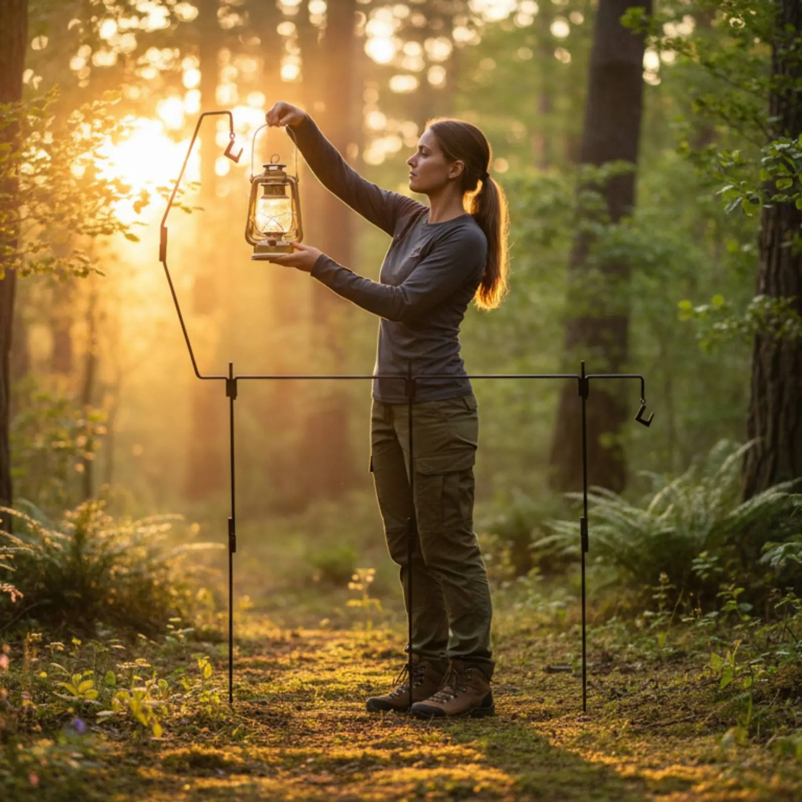 Camping Lantern Stand Detachable Camping Light Pole Camp Kitchen Hanger Stand Easy to Assemble Folding Lamp Pole Toolwithout