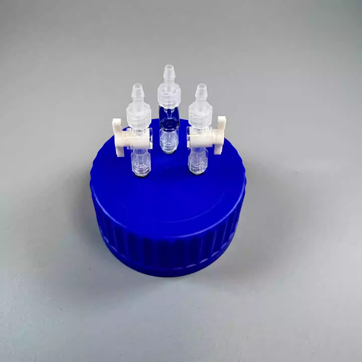 Blue GL45 Safety Cap Feeding Buffer Cover Fermentation Reactor Tank Sampling Waste Liquid Bottle Cap with Switch Valve Pack of 1