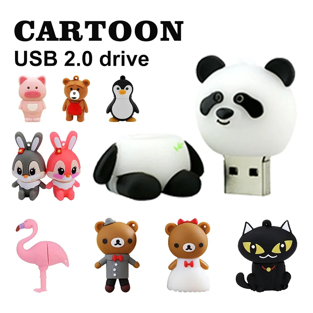 

Cartoon Animal USB 2.0 Flash Drive 4gb 8gb 16GB 32GB 64GB 128GB High speed U Stick Wedding Holiday Gift Pendrive With Key Chain