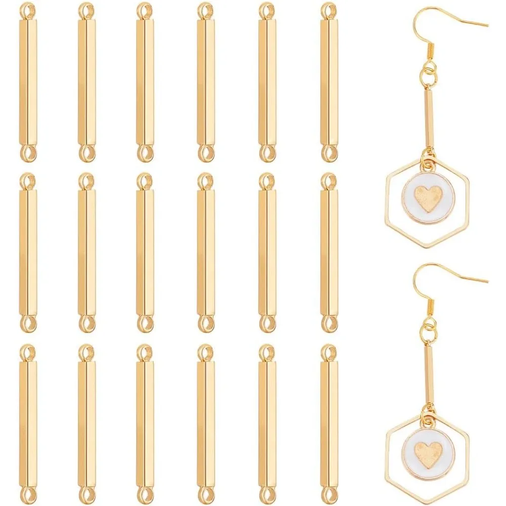 20PCS 18K Gold Plated Bar Link Connectors 35x2mm Cuboid Brass Links Connectors Pendant Charms for Bracelet Necklace