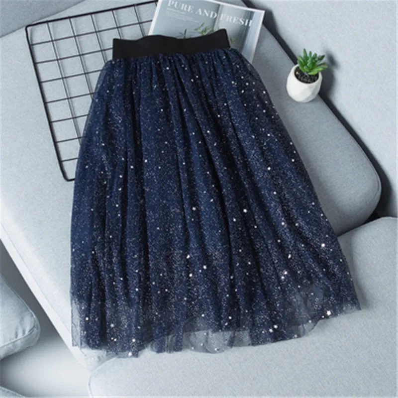 Girls Skirt Spring/Summer Fashion Kids Starry Sky Sequins Long Skirt Purple/Navy For Children 4 6 8 10 12 14 Year Wear