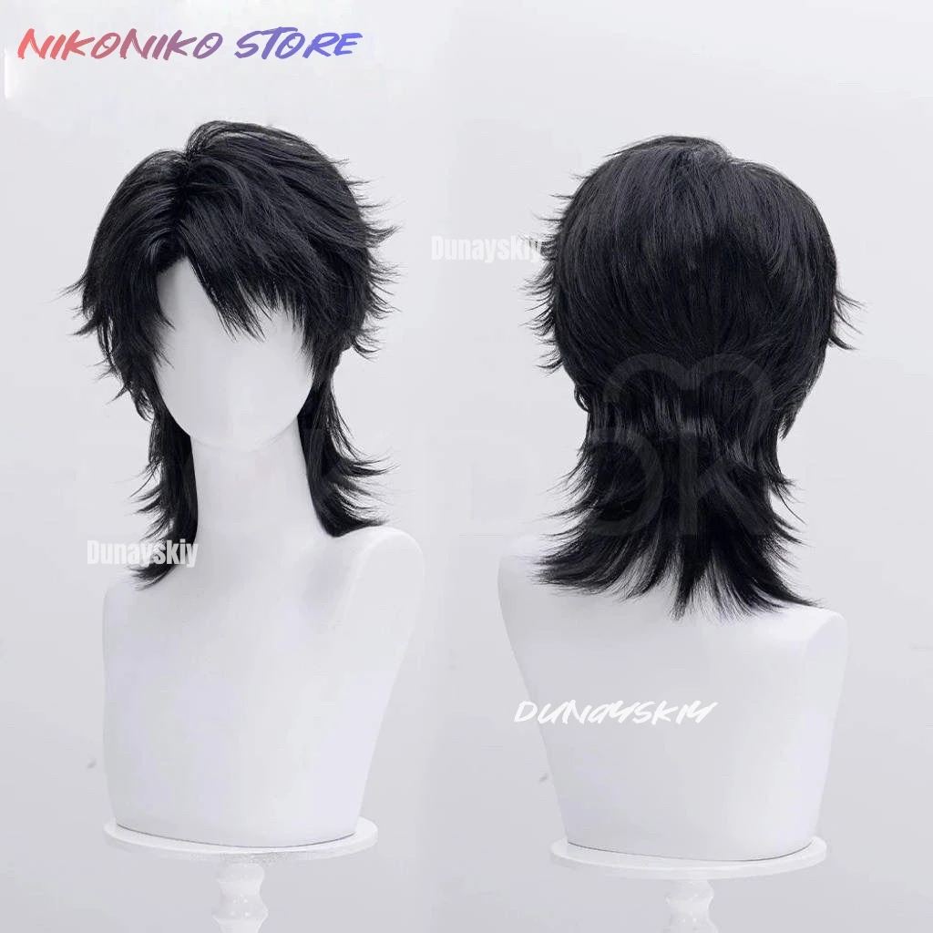 Caleb Cosplay Love and Deepspace Wig Xia Yizhou Black Short Mullet Hair Wigs For Men Women Girls Carnival Halloween Free Wig Cap