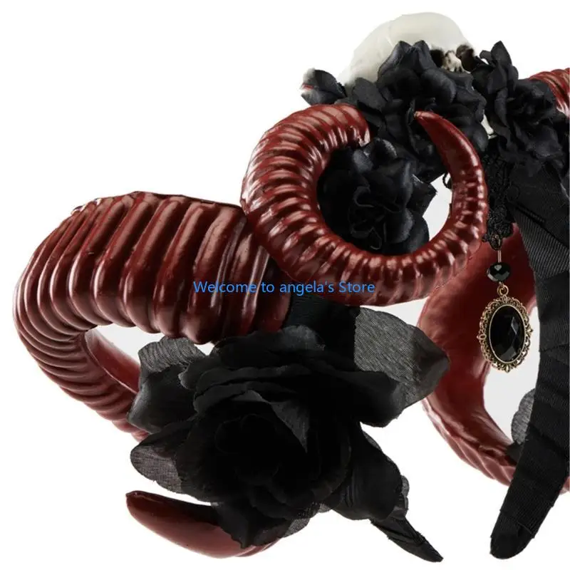 

X4YC Готические повязки на голову Роза Дьявол Рог Темное кружево Ведьма Хэллоуин Роза Ролевая игра