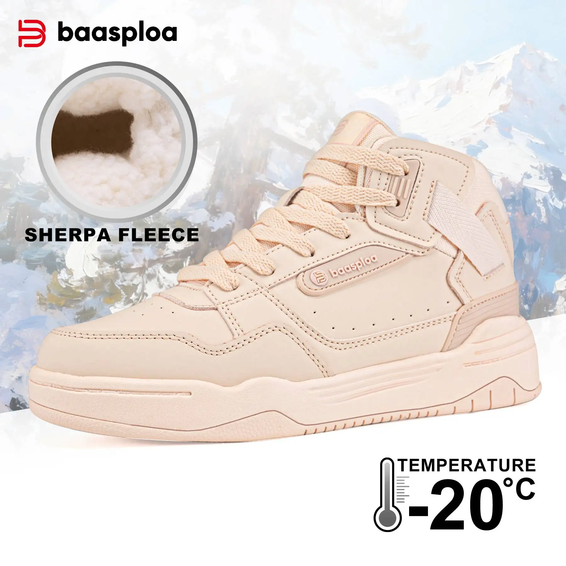 

Зимние женские кроссовки Baasploa, кожаная повседневная обувь для женщин, плюшевые теплые хлопковые ботинки, высокие кроссовки на шнуровке, нескользящие