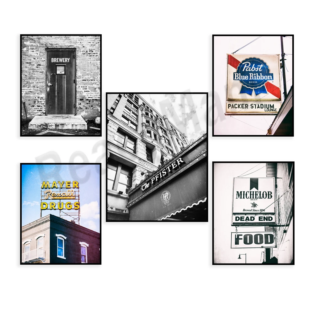 

Brewery Door, Pfister Hotel Milwaukee Logo Photography, Warner Bros. Theater, Wisconsin, Kitchen Bar Beer Signage Poster