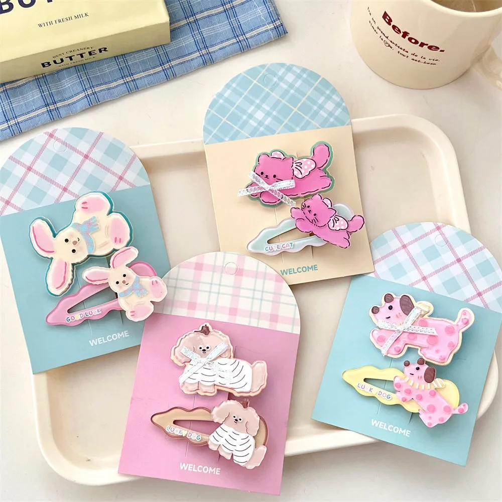 2pcs Mini Acrylic Puppy Barrette Adorable Pet Girly Cartoon Animals Hairclip Sweet Cute Cute Cat Hair Clip Daily