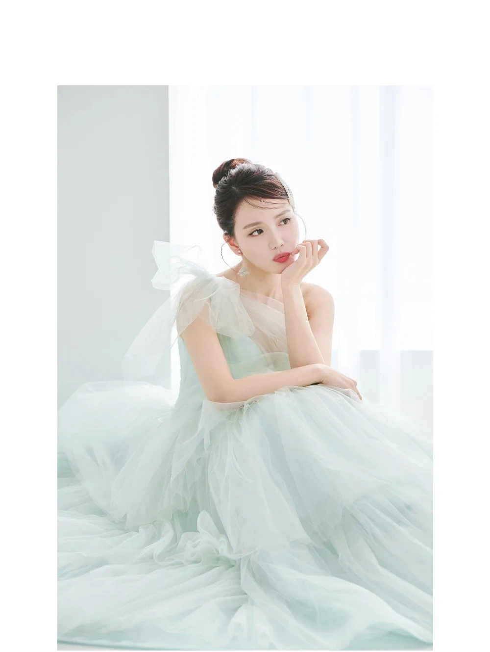 Welove Fairy Tulle A Line Corea Abiti da sposa Servizio fotografico Abiti da sposa da giardino legati con fiocco Lunghezza pavimento Realizzato su