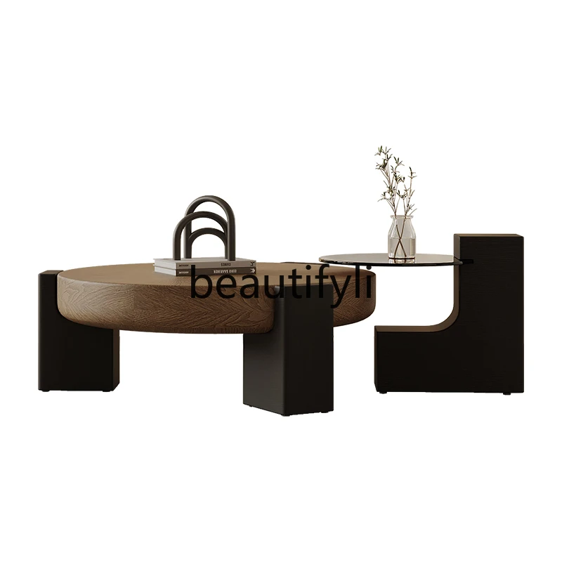 

Walnut medieval style coffee table Italian minimalist light luxury small apartment modern simple coffee table high sense