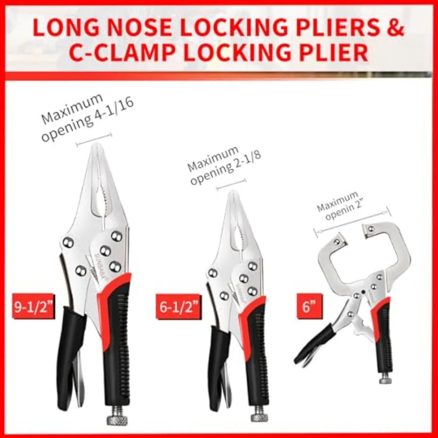 مجموعة كماشة قفل مكونة من 6 قطع بأنف طويل 61 2 91 2 فك منحني 5 7 10 CClamp 6 برغي قابل للتعديل لعقد الدقة وآمن