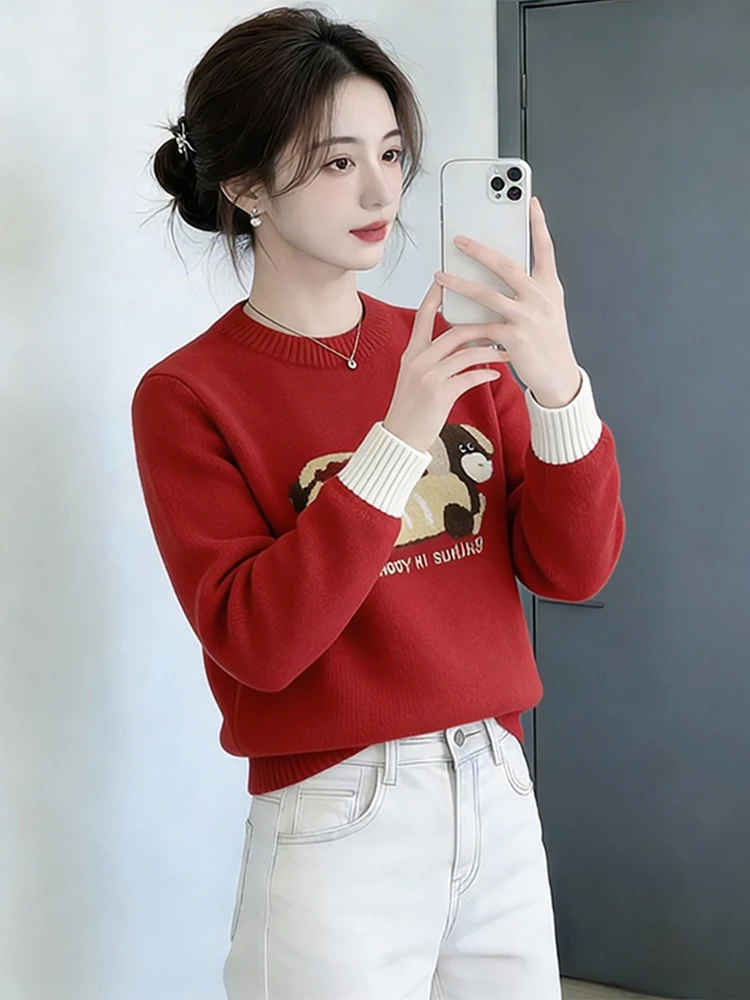 

Модный повседневный вязаный свитер для женщин: стильный, мягкий, средней плотности вязки, на осень-зиму, с круглым вырезом