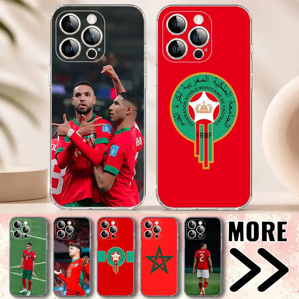 Morocco Football Team Phone Case for iPhone 17 16 16E 15 14 Pro Plus Air 13 12 11 Max Mini Transparent Bumper