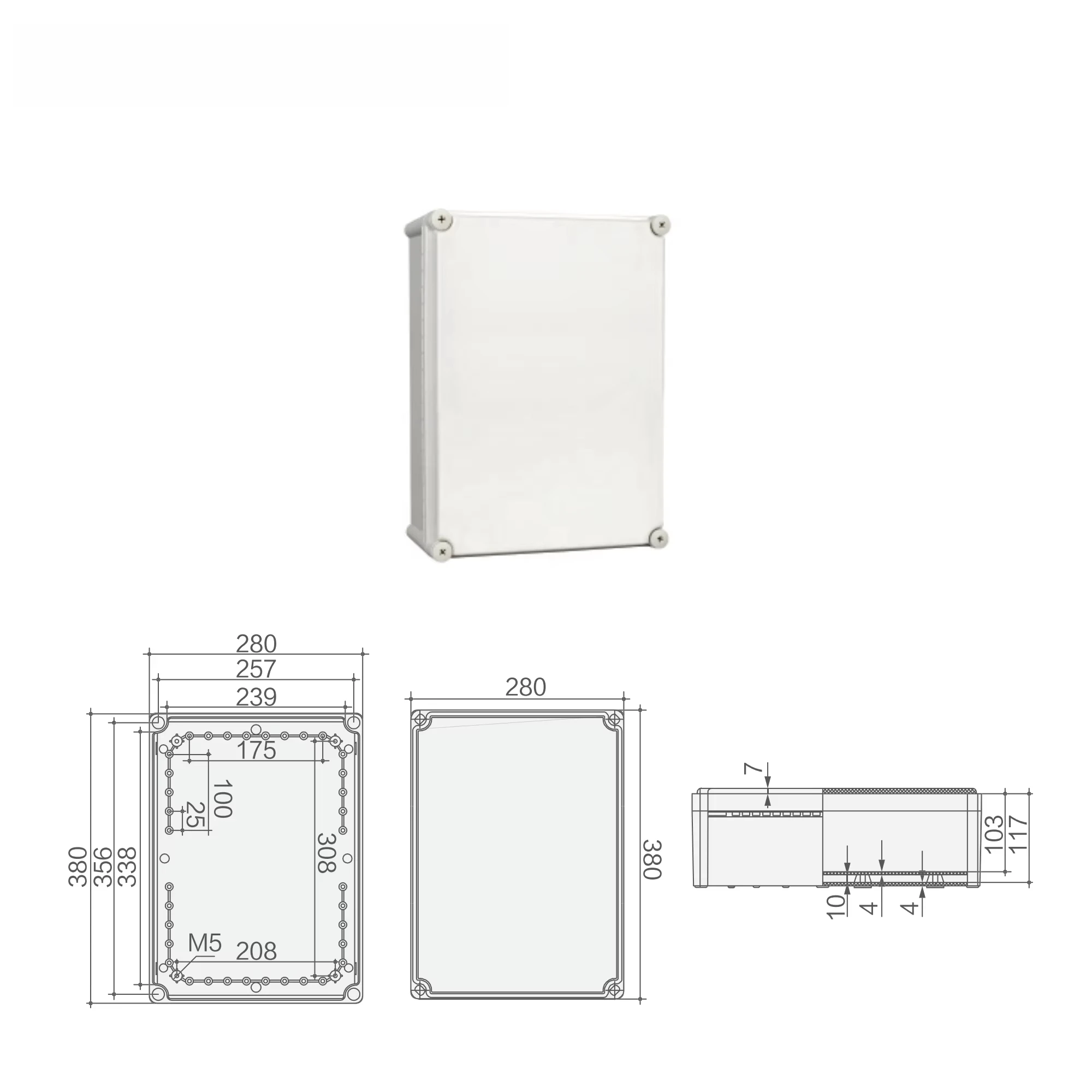 IP68 Waterproof Electrical Outdoor ABS Plastic Cable Junction Box CE Certified -40~80 Temperature Range 280*380*130 mm