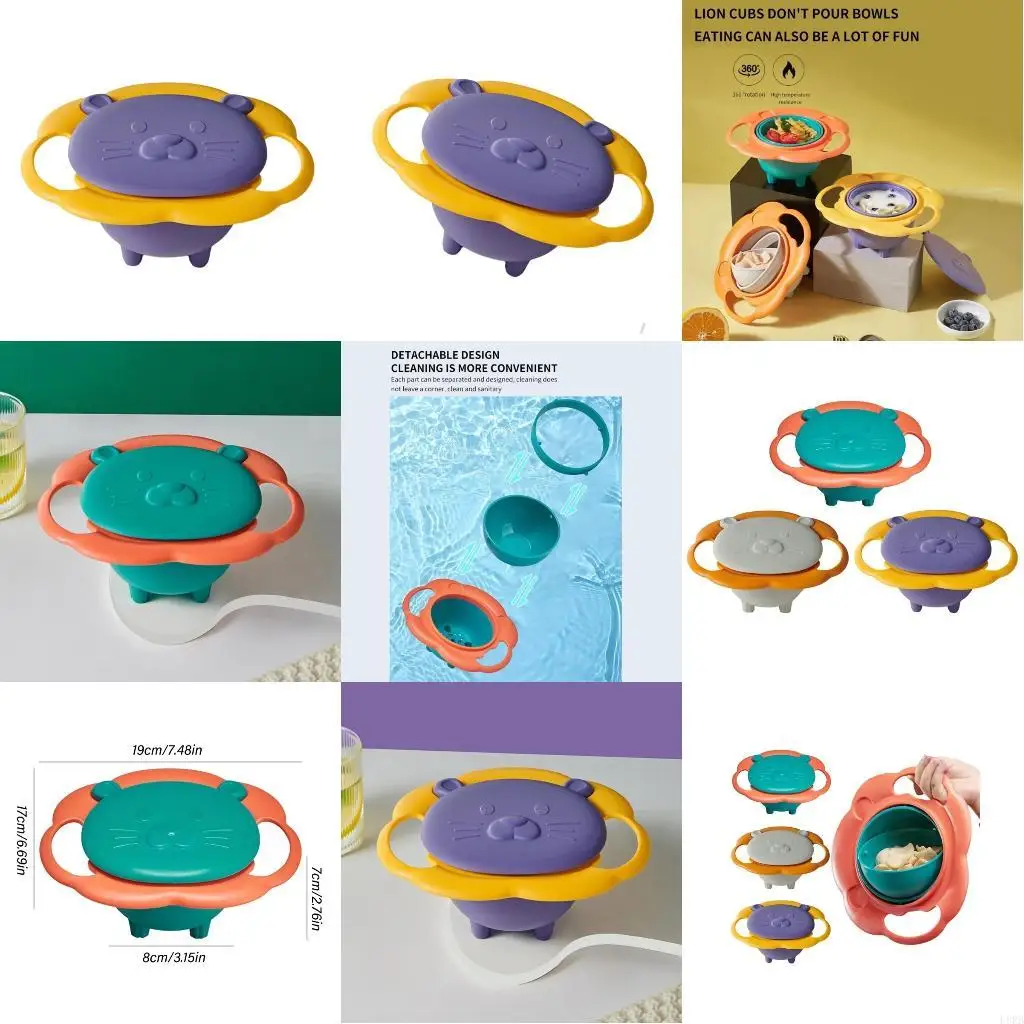

Cartoon Toddler Friendly Anti Tipping Bowl 360 Degree Rotation Gyroscope Bowl L8RB