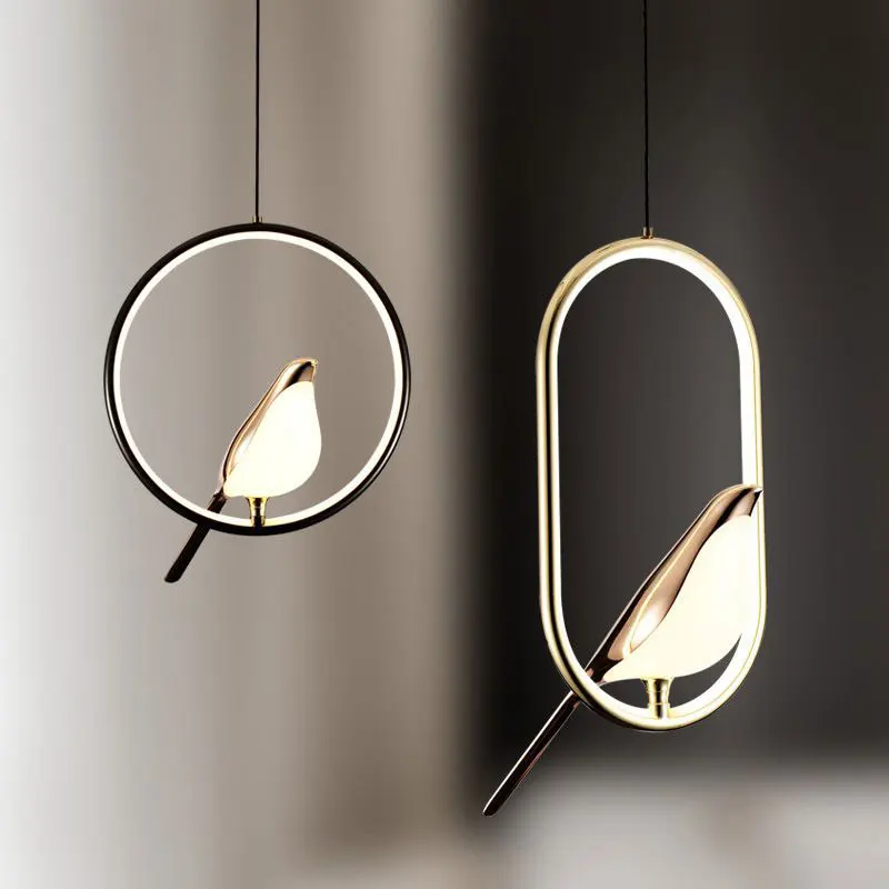 Gold Silver Magpie Bird LED Pendant Lights for Kitchen Dinning Room Indoor Suspended Hanging Chandelier Lamps for Bedroom Aisle