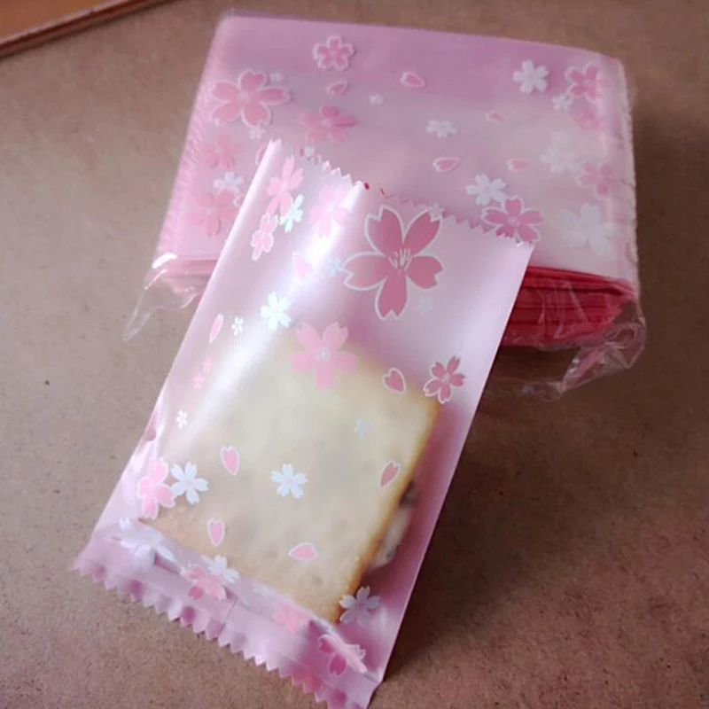 100PCS Cherry Blossom Bag Newly Scrub Foundation Machine Sealing Egg Yolk Crisp Snowflake Packaging Bag DIY Cookie Bags