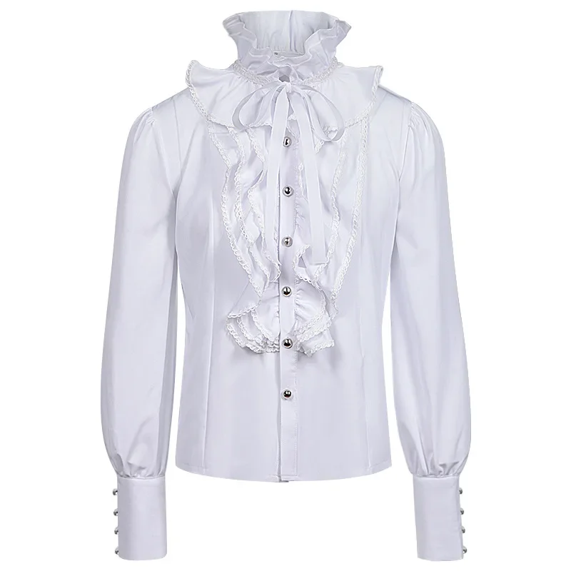 2025 New Black and White Pleated Shirts for Men and Women,Steampunk Victorian Medieval Costume Camisa,Stage Performance Costumes