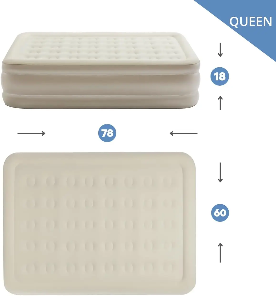 Simpli Comfy Inflatable 18” Queen Air Mattress With Built In Pump Self Inflating Blow Up Durable Heavy Duty Stay Firm