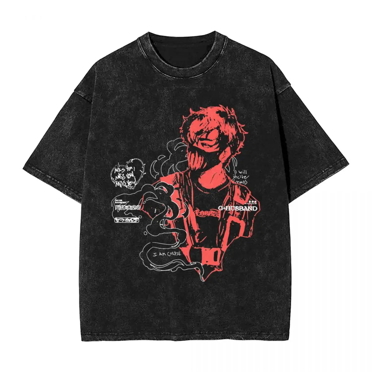 Corpse Husband Red woman Men Washed Hot stamping Print T-Shirt,Harajuku Cotton Tshirt Men's Summer Short Sleeve Tees