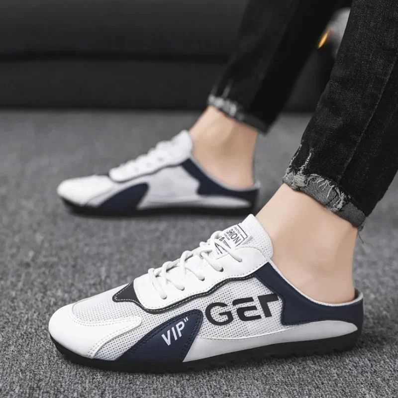 Chinelos Masculinos Trendy, Sapatos Baotou para Homens, Calçados Casuais Respiráveis de Verão, Tênis Vulcanizados, Sapatos Slip-on Masculinos