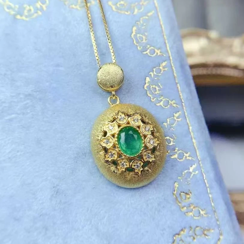 

Natural Emerald Necklace Pendant Real 925 Silver Pendant for Women 4mm*5mm Emerald Jewelry with 18K Gold Plating