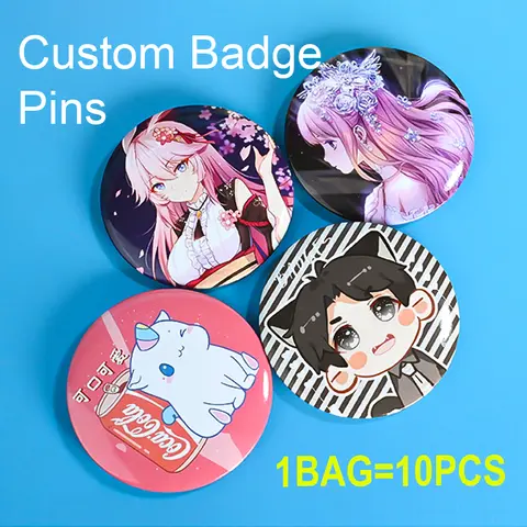 10 Pcs Custom Personalised Badge Pins Round Heart Star Square Cartoon Anime Custom Metal Pin Button Tin Badges