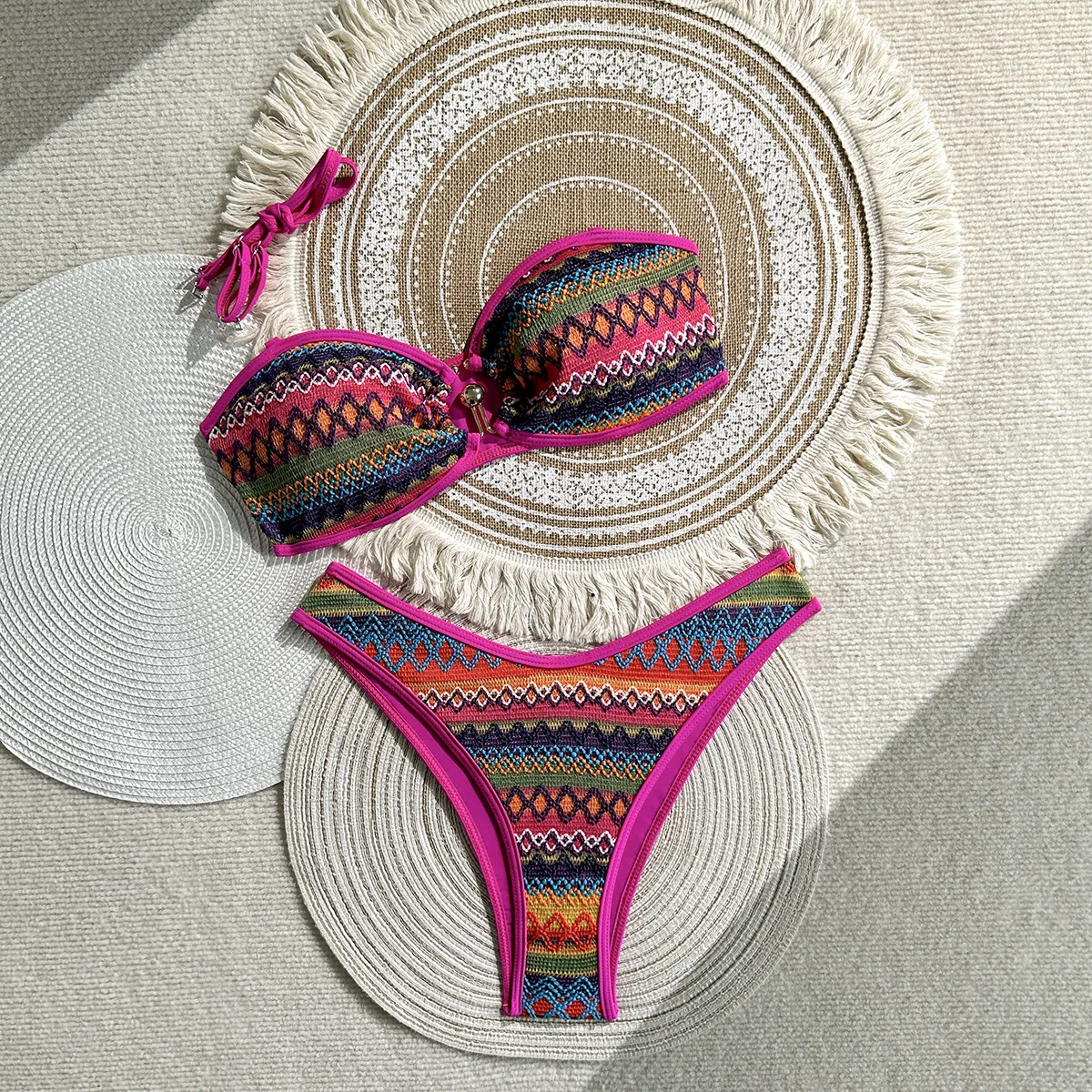

Bohemian Print Sexy Women's Beach Bikinis Three Pieces Bikini Set Cover Up Swimwear High Waisted Bikini Set Women Swimsuit 2026