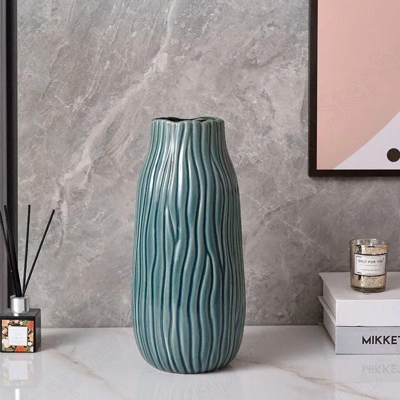 Ice Cracked Ceramic Vase Nordic Modern Abstract Stripes Decorative Flower Vases Tall Floor Vases for Living Room Home Decoration