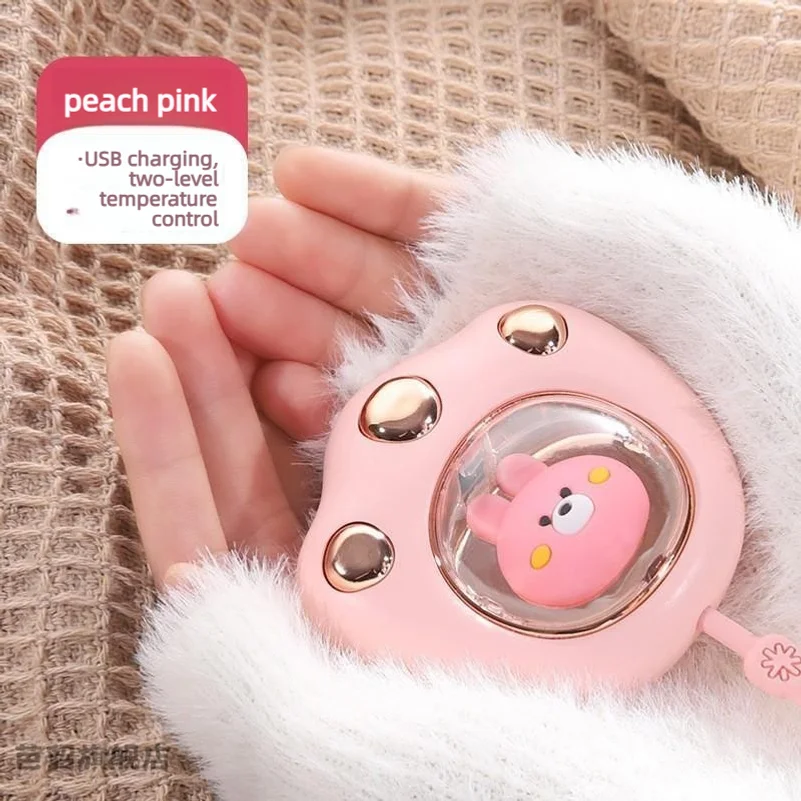 USB rechargeable cat paw hand warmer, featuring a cat paw design, explosion-proof, compact, portable, and adorable cartoon style
