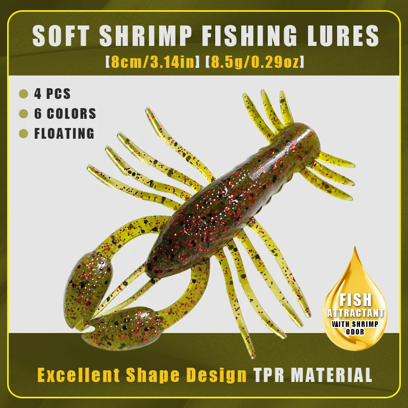 1 Set 4 Stück Schwimmende Garnelenköder, Neuer Ned Shrimp Weichköder 8cm 8,5g TPE Biomimetischer Mehrbeiniger Schwimmender Garnelenköder für Black Pit Angeln – Detail 2