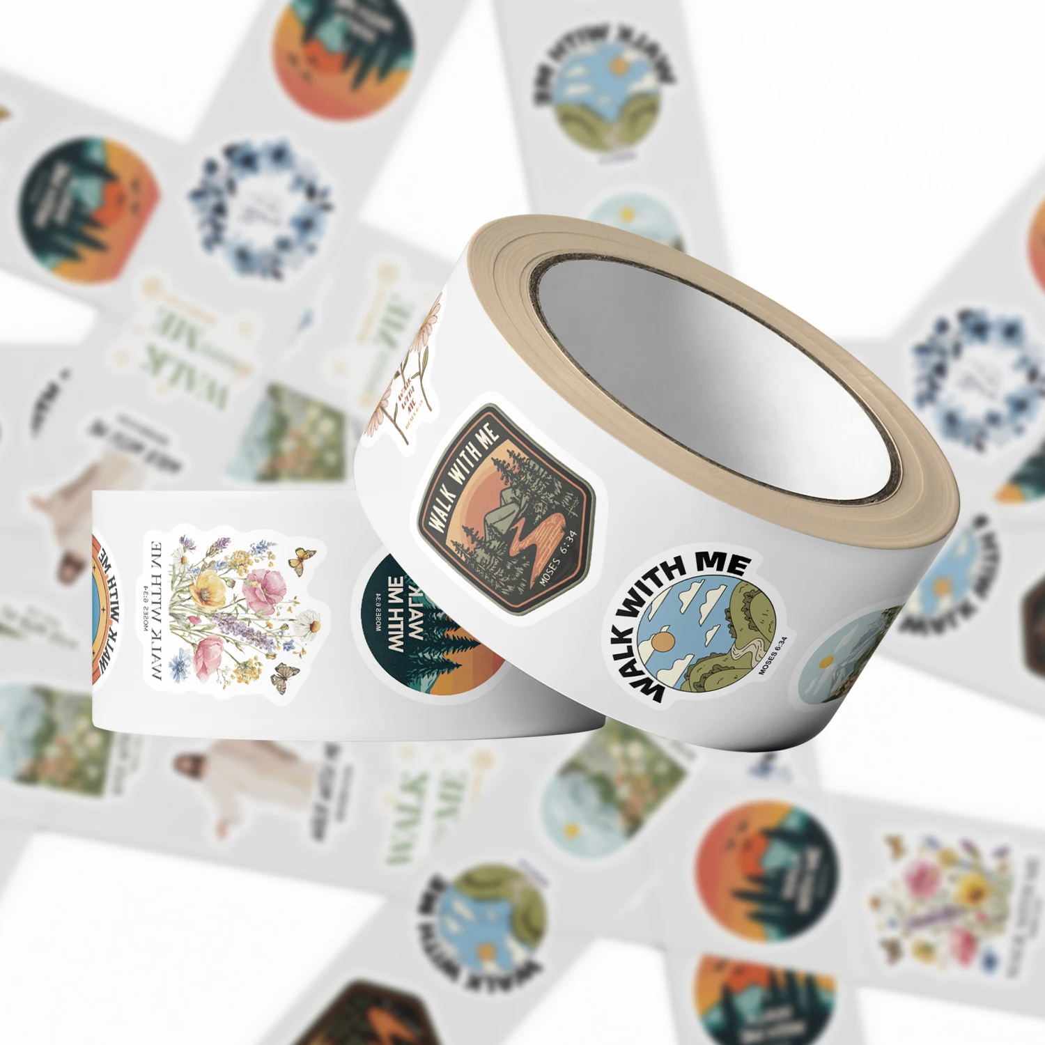500pcs/roll JESUS Walk with Me Print Sticker Aesthetic Motorcycle Scrapbook Cafe Streetwear Phone Cool Bar Roll PVC Stickers