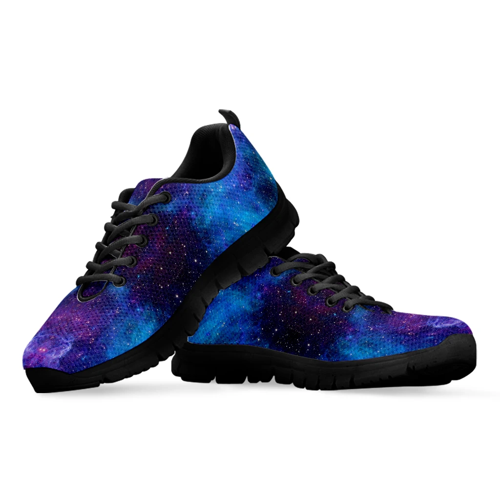 INSTANTARTS Blue Space Galaxy Fashion Women Lace up Flat Shoe Casual Mesh Sneaker for Ladies Comfort Lightweight Walk Footwear