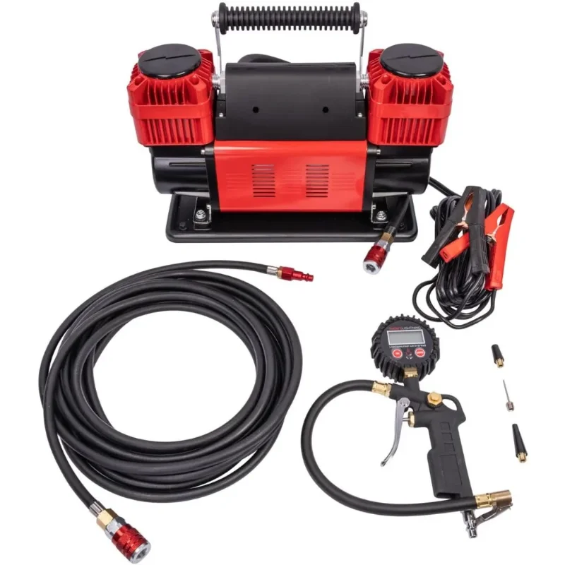 

Thor's Lightning Bolt Portable 12v True Dual Air Compressor 10.6 CFM with Digital Pressure Gauge, Single-Tire Inflator/Deflator