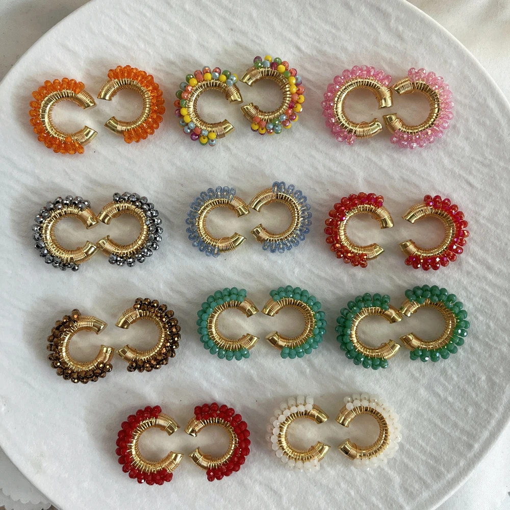 5 زوج/وحدة مجوهرات هيبوالرجينيك اليدوية الزجاج الخرز الكفة أقراط بوهو بيان أقراط الكفة للنساء