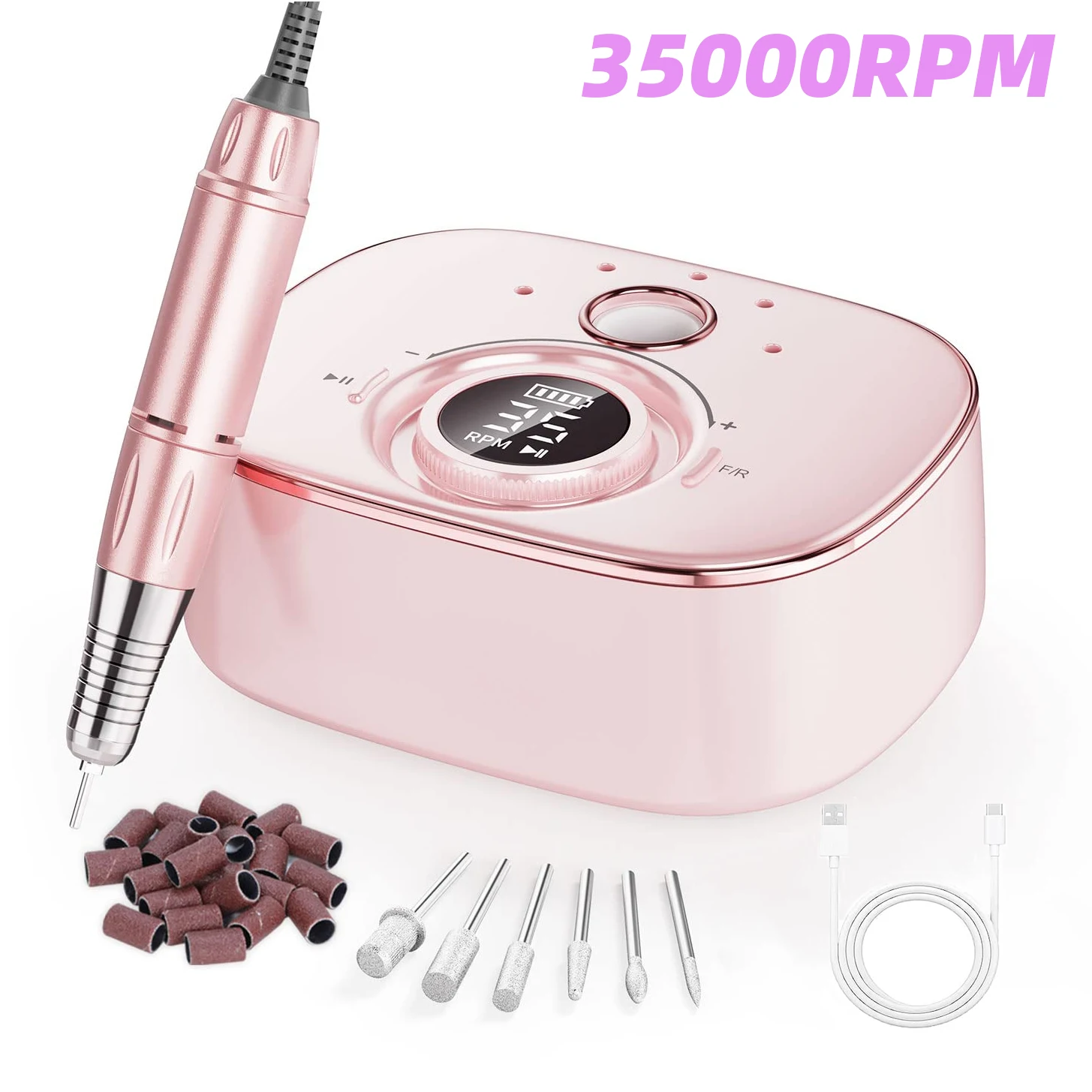 35000RPM Nail Drill Manicure Machine Rechargeable Electric Nail Sander With Pause Mode Nails Lathe Gel Cutting Remove Tool