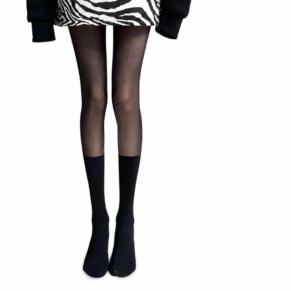 Fashion Sexy Thigh High Pantyhose Patchwork Velvet Texture Fake Stockings High Elasticity Over Knee Stockings JK