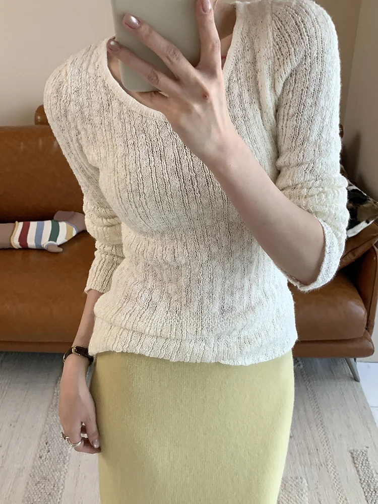 

Soft Skin-Friendly Special Yarn Knitwear Sweater Women's Inner Wear Slimming Top Casual Sle V-Ne Polyester Fiber