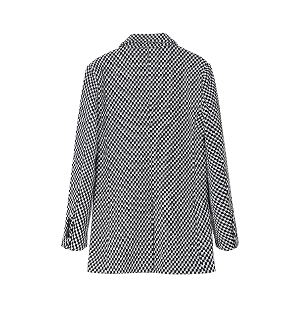 Vintage houndstooth Blazer Double Breasted Suit Jacket Women Slim Coat