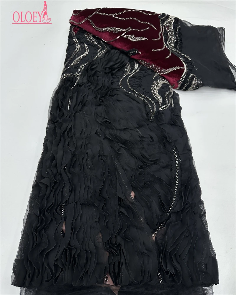 OLOEY africain nigérian paillettes broderie Tulle dentelle tissu haute qualité perles pierre couture pour robes de bal 5 Yards