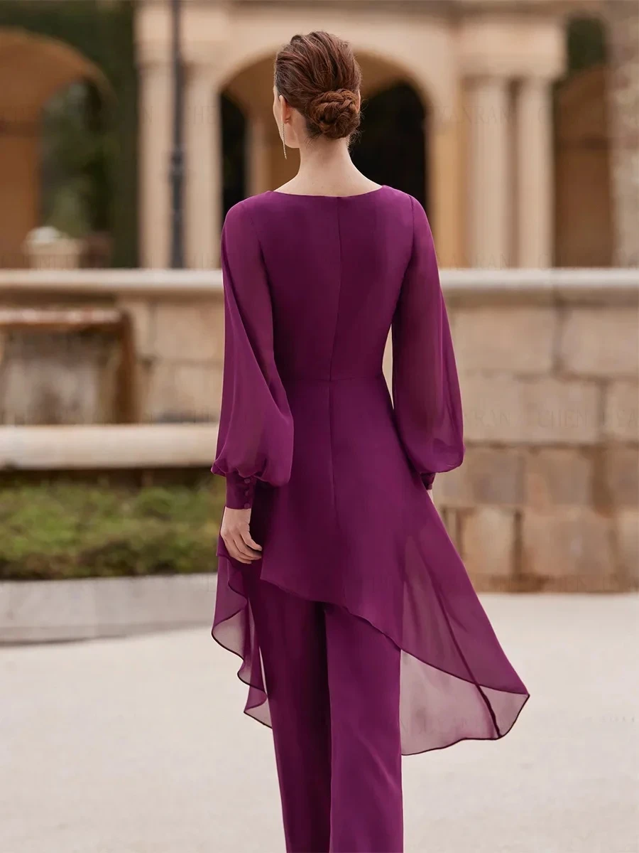 Simple Mother of the Bride Dresses 2023 Jumpsuit Chiffon Pleated Wedding Guest Gowns Pantsuit 3D Flower Dress Women For Wedding