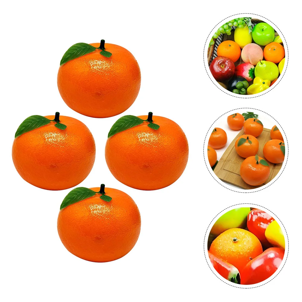 4 Pcs Oranges Fruit Ornaments Simulation Decor Model Lifelike Adornments Fake with Leaves Artificial Decoration