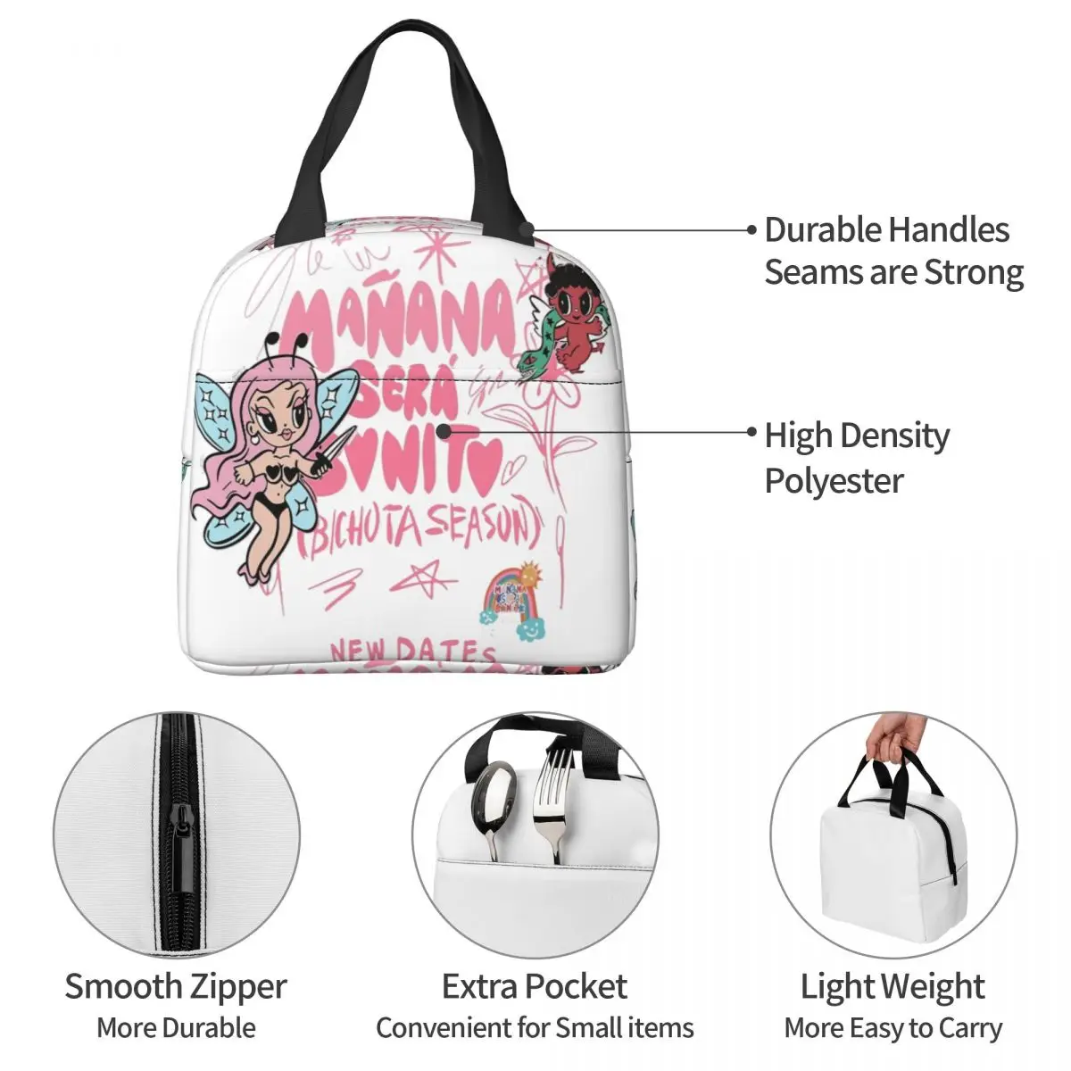 Karol G Manana Sera Bonito Tour Lunchtassen Koeltas Maaltijdcontainer Bichota Grote Tote Lunchbox Voedselopbergzakken Werk Reizen