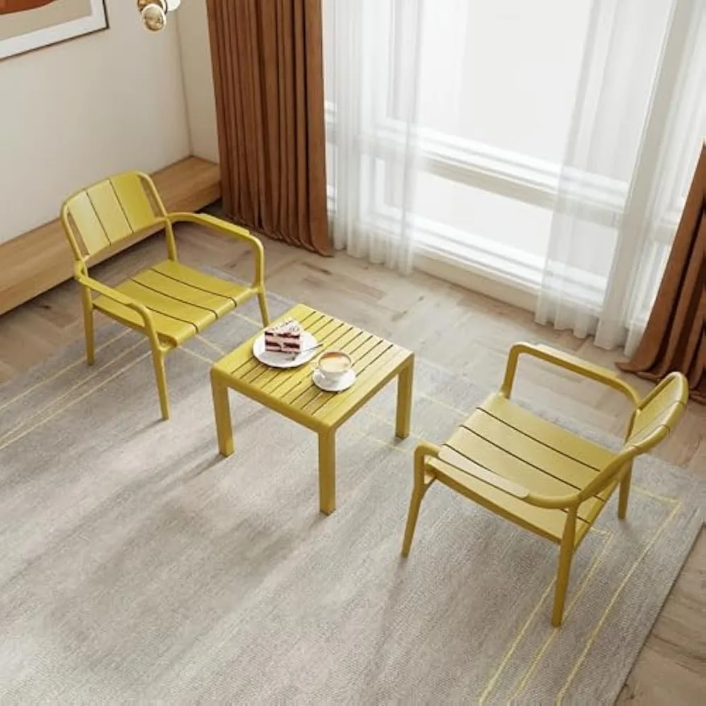 Juego de mesa y sillas de PP de 2 piezas: muebles modernos para interiores/exteriores, polipropileno impermeable y resistente al óxido, apilables para balcón