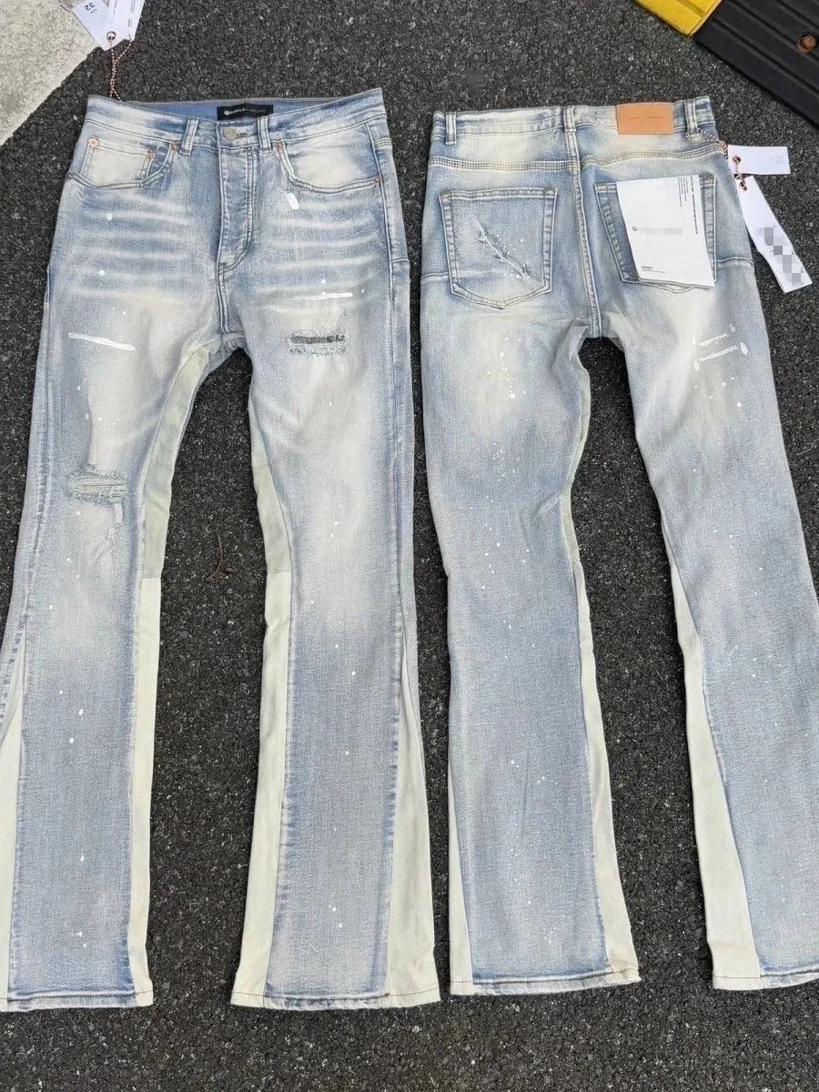 

American High Street Lightweight Luxury Trendy Brand Spliced Jeans Men's Women's Famous Micro Flared Long Pants Slimming
